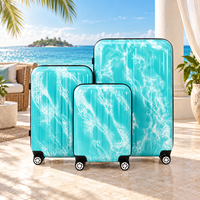 Ensemble de bagages ABS 3 pièces, valise rigide imprimée vagues océaniques, 20, 24, 28 pouces, valise à roulettes, valise de voyage