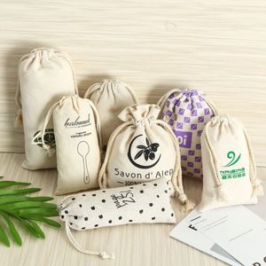 Customizable Canvas Cotton <b>Drawstring</b> Bag with Double String Reusable <b>Pouch</b> for Shopping and Fruit Features Custom Logo Print - Product Image 2