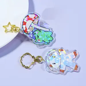 Anime Keychain bán buôn tùy chỉnh in Acrylic quyến rũ tùy chỉnh phim hoạt hình Acrylic Keyring rõ ràng màu sắc trong suốt mặt dây chuyền cắt laser