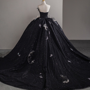 Robes de mariée de luxe, robes de bal, sans manches, col en V, paillettes, volants, dentelle 3D, perles, diamants, robes de mariée Sfy49 - Product Image 4