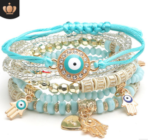 Avrupa ve amerikan popüler bohem tarzı bayanlar 2021 lüks takı el yapımı özel toptan nazar boncuklu bilezik - Product Image 2