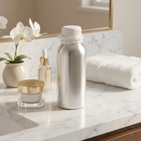 Bouteille en aluminium poli de 500 ml avec grand bouchon de sécurité blanc de 74 mm de diamètre pour huiles essentielles et parfums