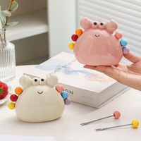 Fourchettes à fruits en céramique en forme de crabe, petites et mignonnes, avec pot de rangement, pics à fruits sécurisés pour enfants