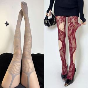 Women Fishnet Pantyhose 15D Sheer Thin Hollow-Out Asymmetrical Design Korean Style Mature Look Spring Autumn Wear - Product Image 2
