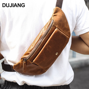 Dujiang Genuine Leather Waist <b>Bag</b> Men's Multi-Functional Chest <b>Bag</b> Brown Outdoor Casual Style - Product Image 2