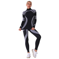 Set Pakaian Olahraga Yoga 2023 Slim Body Anti Keringat Bernapas, Rajutan Seamless Solid Lengan Panjang Dua Potong Berkualitas Tinggi