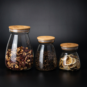 Wholesale Multiple Sizes Handmade Transparent Borosilicate Glass Honey Candy <strong>Cookie</strong> Storage <strong>Jar</strong> With Bamboo Lid - Product Image 1