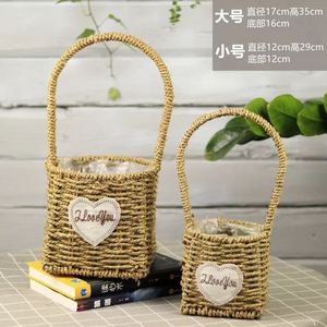 Cesta de flores de paja, cesta decorativa de madera tejida a mano, maceta nórdica para suculentas, maceta de ratán, verde - Product Image 3