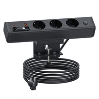 Prise de table industrielle PD20W 10A à 3 sorties en alliage d'aluminium avec câble de charge rétractable intégré USB A+C Chargeur rapide CE