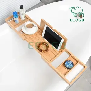 Plateau de baignoire de salle de bain en bambou naturel 100% avec support de livre de bain de luxe et savon pour l'utilisation de la salle de bain - Product Image 3