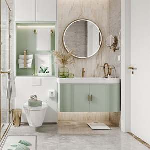Mueble de Baño de Lujo con Lavabo, Mueble de Baño Impermeable Moderno, Conjunto Flotante de Madera, Lavabo Azul con Mueble - Product Image 4