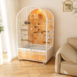 วิลล่าไม้เนื้อแข็งสุดหรูสำหรับนก: กรงกระจกใสขนาดใหญ่ป้องกันน้ำกระเซ็นสำหรับนกแก้วและนกมาคอว์ - Product Image 3