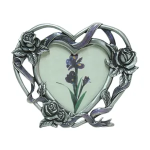 Trái tim cổ thiếc hoa hồng kim loại khung ảnh 3x3 inch cho Trang chủ Tabletop trang trí ngày Valentine Quà Tặng - Product Image 1