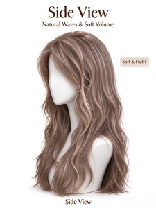 Peluca de Fibra con Reflejos Rubios Marrones, Larga y Ondulada, Sintética, con Línea de Cabello Natural, Suave y Voluminosa para Uso Diario - Product Image 4