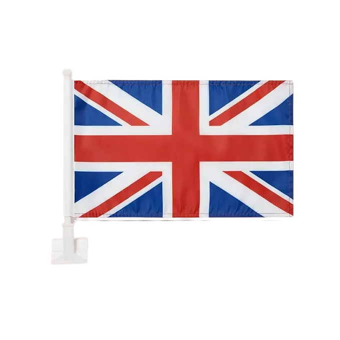 Venta al por mayor personalizada Gran Bretaña coche bandera 30x45cm Reino Unido coche ventana bandera británica coche ventana bandera Reino Unido para actividad evento