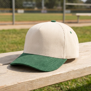 Casquette Snapback Injae Vina en velours côtelé bicolore vert beige 5 panneaux unisexe adulte décontractée respirante imperméable réglable - Product Image 1