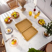 Panier de pique-nique rectangulaire en osier plastique fait main, écologique, lavable, avec poignées, lot de 2, pour la décoration de la maison