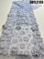 Tissu en dentelle de pêche 3D à fleurs, prix de gros, tissu en dentelle perlée de luxe, tissu en dentelle brodée en tulle pour robe de mariée des Philippines
