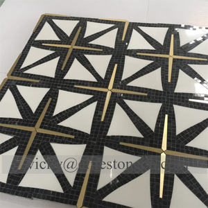 Piastrelle per <span class=keywords><strong>Pavimento</strong></span> in Mosaico di Marmo <span class=keywords><strong>Nero</strong></span> <span class=keywords><strong>e</strong></span> <span class=keywords><strong>Bianco</strong></span>, Superficie Lucida, Taglio <span class=keywords><strong>a</strong></span> Getto d'Acqua, Medaglione in Marmo - Product Image 6