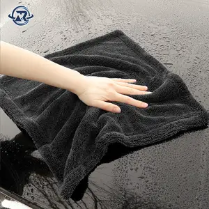 edgeless twisted loop black microfiber car drying towel 500 gsm microfibre car cleaning towel 35*75 kanebo car wash towel