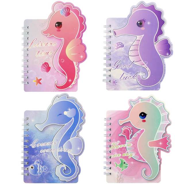 School Supplies Bolivia Stationery 200 Pages 9mm Line Metal Spiral Softcover Seahorse-shaped Irregular Notebook A4 Cuademo