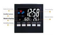Horloge numérique à calendrier perpétuel, réveil intelligent, rétroéclairage LED, affichage de la température et de l'humidité, écran couleur à commande vocale, plastique