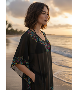 Robe de plage d'été pour femme, tendance, courte, transparente, kaftan respirant et confortable, vêtement de couverture pour maillot de bain de resort - Product Image 1