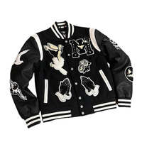 Veste universitaire d'hiver pour homme DCY en cuir noir et gris foncé avec col montant et broderie de logo sur le devant, service OEM personnalisé