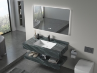 Meuble-lavabo moderne avec éclairage LED pour salle de bain Meuble sous-vasque intelligent en pierre Lavabo en céramique Comptoir en marbre Hôtel