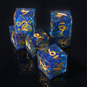 Dés en résine à bords vifs personnalisés D6 faits à la main, thème Céleste Soleil Lune Étoile pour jeux de table RPG, Donjons et Dragons L8-D6 - Product Image 3