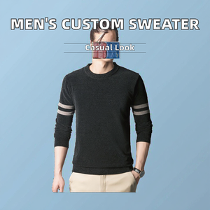 Suéter de punto antiarrugas para hombre 100% algodón patrón sólido de alta calidad nuevo diseño transpirable cuello trasero Logo manga larga - Product Image 4