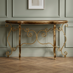 Table console en laiton traditionnelle faite à la main avec plateau en bois, design antique pour salon - Product Image 4