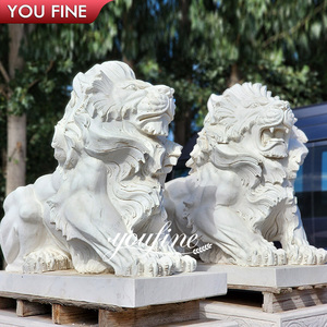 Paire de Lion <span class=keywords><strong>en</strong></span> <span class=keywords><strong>pierre</strong></span> sculptée avec <span class=keywords><strong>statue</strong></span> <span class=keywords><strong>en</strong></span> marbre Sculpture pour entrée - Product Image 4