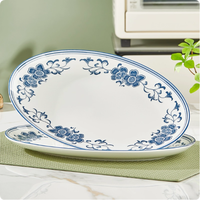 Assiette en porcelaine bleue et blanche, service de table rétro pour la maison, passe au micro-ondes et au lave-vaisselle, vaisselle en céramique de haute qualité