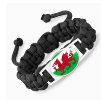 Bracelet en paracorde réglable de style occidental avec drapeau du Pays de Gal et logos de clubs de football européens