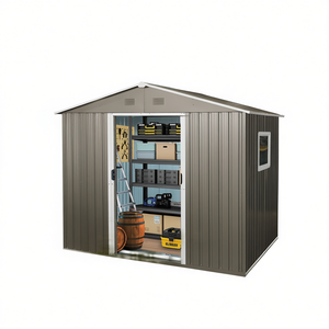 D0100HR7YYX Metal Storage Shed 8ft X 6ft <b>Grey</b> Gable Style Outdoor Steel <b>Frame</b> Powder Coated Easily Assembled - Product Image 1