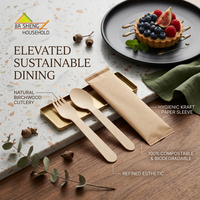 Ensemble de couverts en bois compostables professionnels, cuillère, fourchette, couteau en bois de bouleau, couverts jetables durables