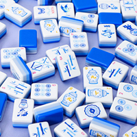 Saham AS | Set Mahjong Amerika Gaya Cina Biru Portabel 160 Ubin Akrilik dengan Tas Perjalanan Kecil dan Dadu