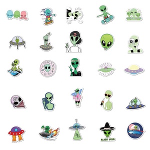 Etiqueta de <span class=keywords><strong>vinilo</strong></span> divertida <span class=keywords><strong>para</strong></span> grafiti de pared de coche, <span class=keywords><strong>pegatinas</strong></span> de Aliens, UFO, verde, <span class=keywords><strong>para</strong></span> nevera, teléfono, equipaje y portátil, 50 Uds. - Product Image 6