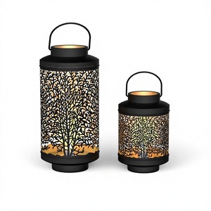 Iron Lantern Set With Tree Forest Design Die Cutting Printing Home Decor <b>Candle</b> Holder <b>Hurricane</b> Lamp Hanging Christmas Decors - Product Image 1