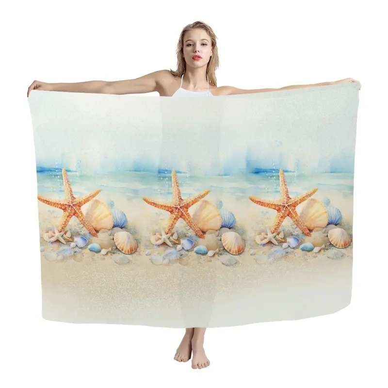 Sublimation Starfish Hawaiian Lavalava Swimsuit Soft Beach Sarong Manufacture Custom Logo Beach Wrap Dress Pareo Hawaii Sarongs