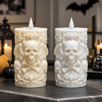 Bougie Pilier LED sans Flamme en Résine Époxy, Design 3D Crâne Démon Halloween Effet Horreur, Lumière Ambiante avec Télécommande OEM