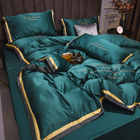 Parure de lit de luxe rayée quatre pièces en soie lavée brodée 500TC antistatique, multicolore, pour lit King Size, drap et housse de couette