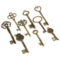 9 pièces/ensemble de grandes clés squelettes vintage en métal bronze antique, pour armoire, barillet, ancienne serrure, breloques, cadeau