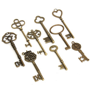 9 pièces/ensemble de grandes clés squelettes vintage en métal bronze antique, <span class=keywords><strong>pour</strong></span> armoire, barillet, ancienne serrure, breloques, cadeau - Product Image 2