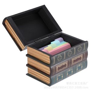 Caja de almacenamiento de libros retro, organizador de joyas cubierto de madera maciza, caja de almacenamiento decorativa para escritorio, forma rectangular - Product Image 3