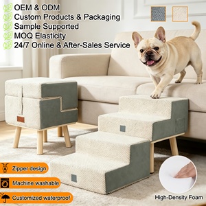 Pet Stairs Luxury Breathable for Small <b>Dogs</b> & Senior Cats to Get on the <b>Bed</b> Three-Step Low-Rise Step Ladder Dual-Use Design - Product Image 1
