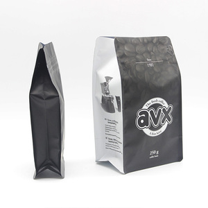 Custom Gedrukt Mat Zwart Aluminium Folie 100G 250G 500G 1Kg 12 Oz Plastic Platte Bodem Koffie zak Met Klep