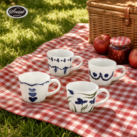 Ensemble de tasses à café en céramique SWT Classic Flower, tasse à thé en céramique à pétales bouffants, passe au lave-vaisselle, cadeau adorable pour la maison, le bureau ou le café