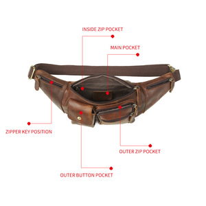 Bolso de Cintura de Cuero Genuino para Hombre, Estilo Retro Multifuncional de Gran Capacidad, Color Chocolate Marrón - Product Image 4